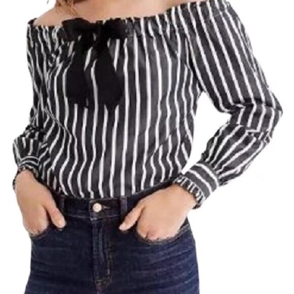 J Crew Tops - 🎀 J.Crew Striped Off-the-Shoulder Top | Bow Detail | Size L  - 0056
